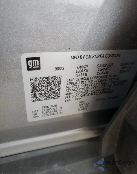 2024 Chevrolet Trax Fwd 1Rs z USA, uszkodzony, nr VIN KL77LGE24RC109952